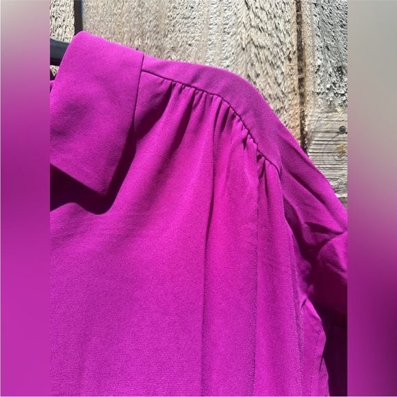 LOFT Fuchsia Pink Button Down Blouse Women’s Medium | Collared Short Sleeve Top - Picture 6 of 9